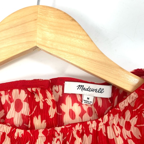 Madewell Women's Crinkled Button-Back Tie Tee in Full Bloom Red Size M - Picture 6 of 7